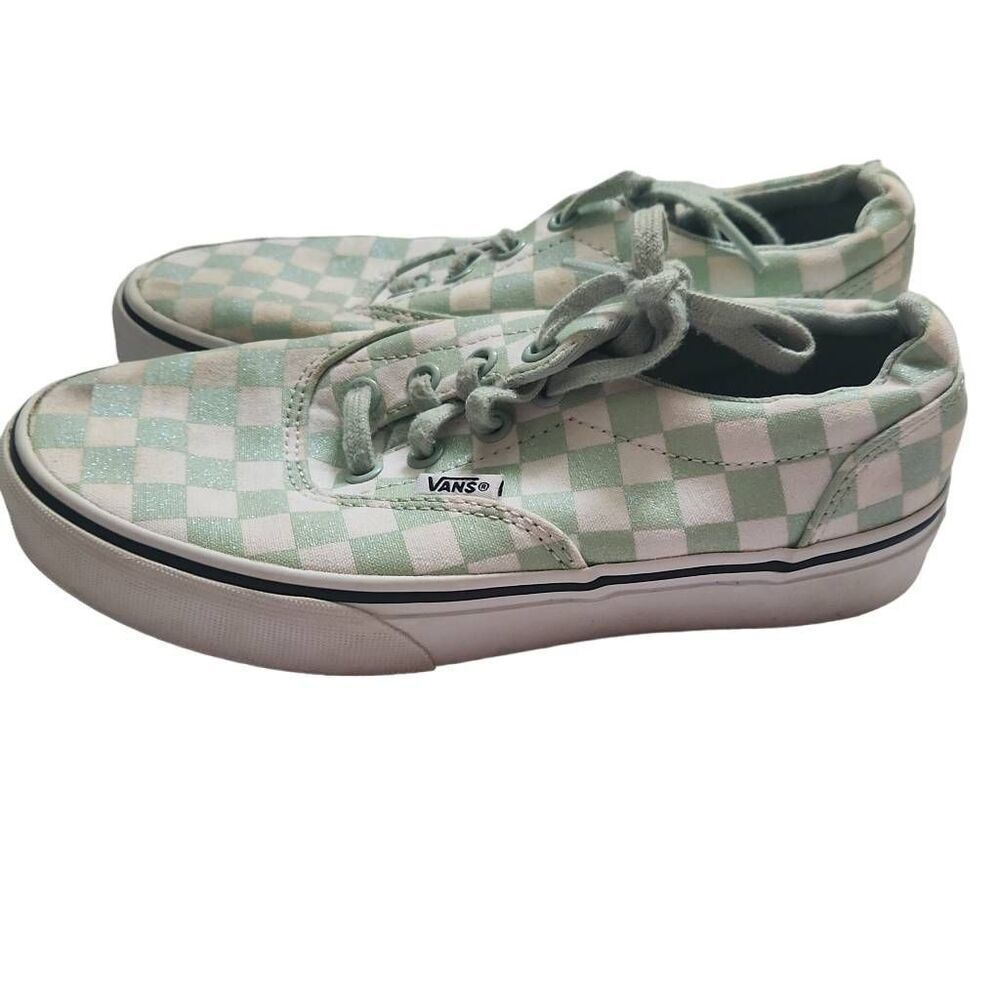 Vans Ladies Sz 5 Green Glitter Check Tennis Shoes